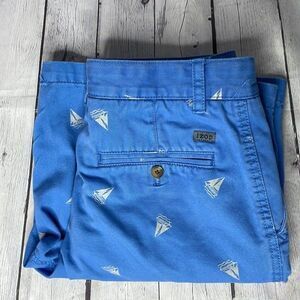 IZOD Size 30 Mens Blue White Summer Khaki Chino Sailboat Nautical Dress Shorts